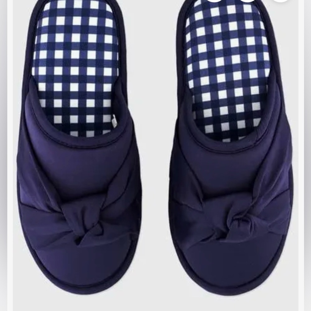 Charter Club Navy Slippers with Checkered Insole Sz9-10